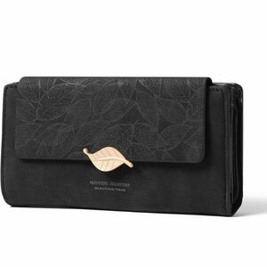 Black Leaf-Accent Women's Wallet